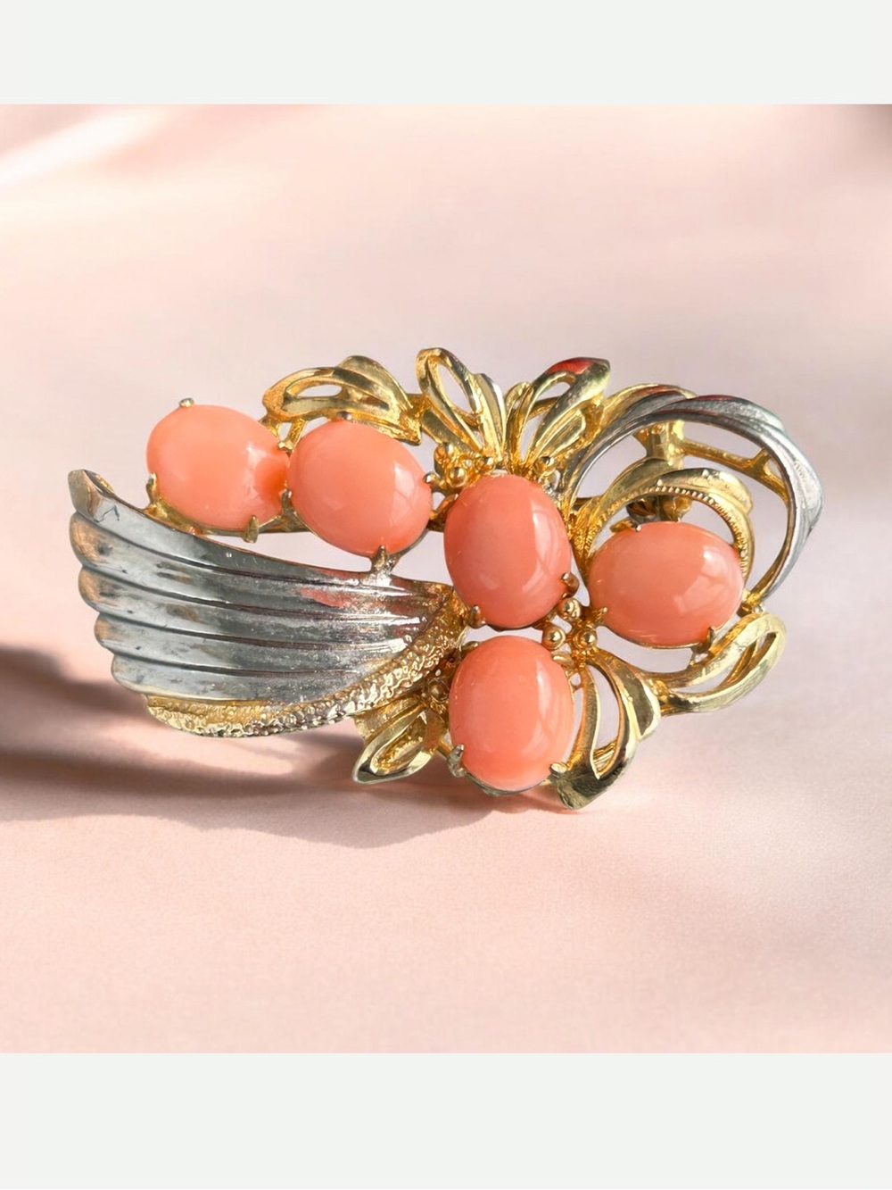 Vintage Mid Century Pink Angel Skin Coral Brooch